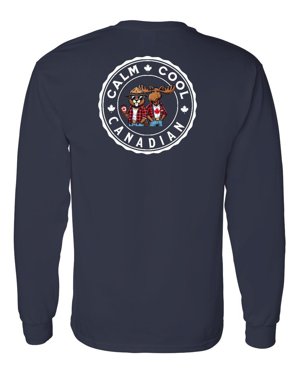Calm Cool Moose and Beaver Left Chest and Back Long Sleeve - Gildan Canada (sewn Internationally) - Unisex