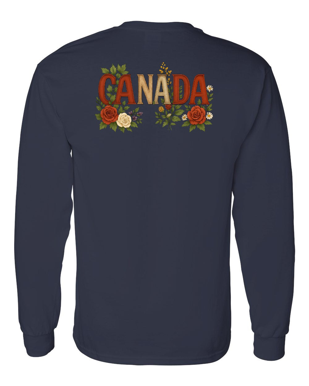 Canada Flowers Left Chest and Back Long Sleeve - Gildan Canada (sewn Internationally) - Unisex