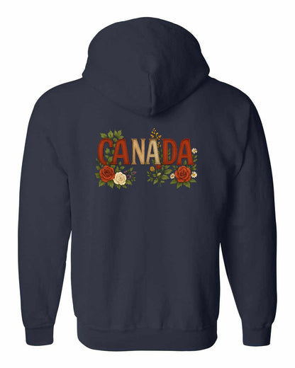 Canada Flowers Left Chest and Back Zip Hoodie - Gildan Canada (sewn Internationally)