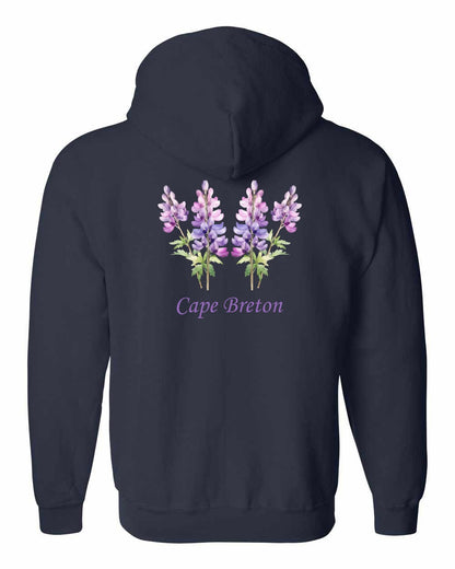 Cape Breton Lupin Left Chest and Back Zip Hoodie