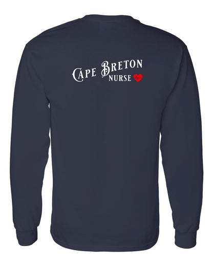 Cape Breton Nurse Left Chest and Back Long Sleeve Tee
