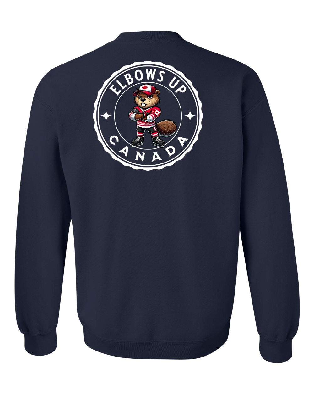 Elbows up Beaver Left Chest and Back Crewneck Sweatshirt - Gildan Canada (sewn Internationally) - Unisex