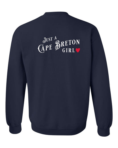 Just a Cape Breton Girl Red Heart Left Chest and Back Crewneck Sweatshirt