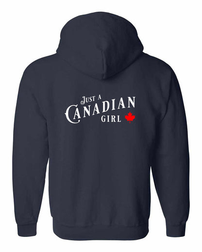 Just a canadian Girl Leaf Left Chest and Back Zip Hoodie - Gildan Canada (sewn Internationally)