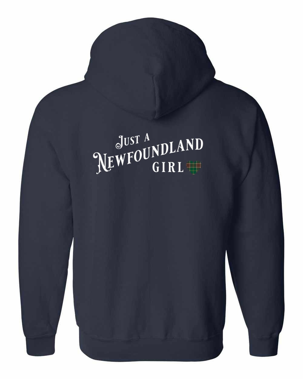 Just a Newfoundland Girl Tartan Left Chest and Back Zip Hoodie