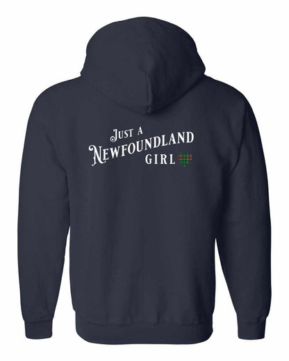 Just a Newfoundland Girl Tartan Left Chest and Back Zip Hoodie