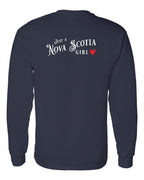 Just a NS Girl Red Heart Left Chest and Back Long Sleeve Tee - Unisex