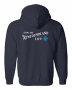 Living the NFLD Life blue Left Chest and Back Zip Hoodie - Unisex