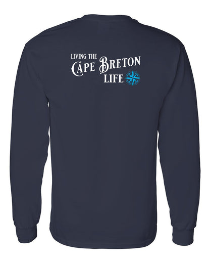 Living the Cape Breton Life blue Left Chest and Back Long Sleeve Tee
