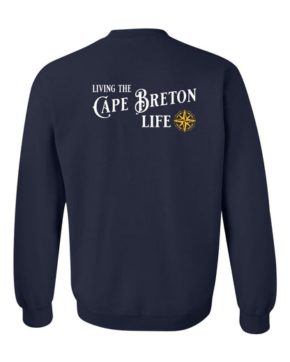 Living the Cape Breton Life yellow Left Chest and Back Crewneck Sweatshirt