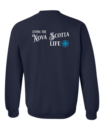 Living the Nova Scotia Life blue Left Chest and Back crew-neck