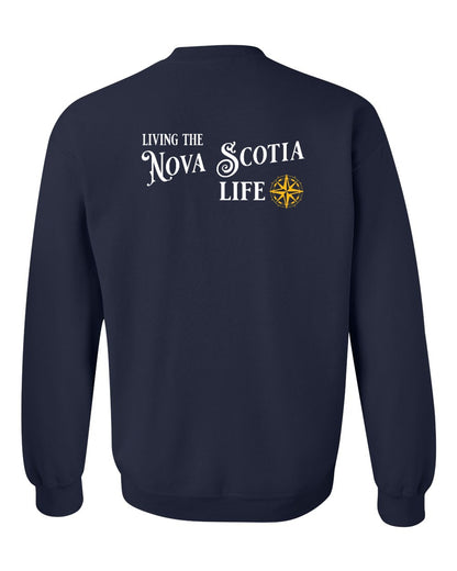 Living the Nova Scotia Life yellow Left Chest and Back crew-neck