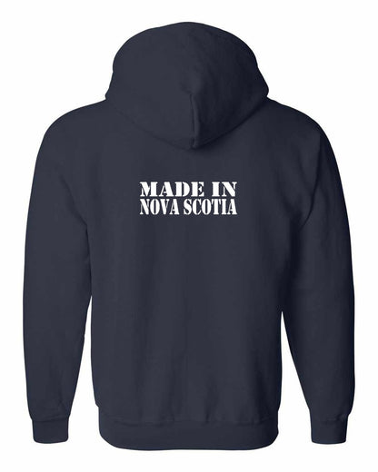 Made In Nova Scotia ( White Lettering) Left Chest and Back zip-hoodie