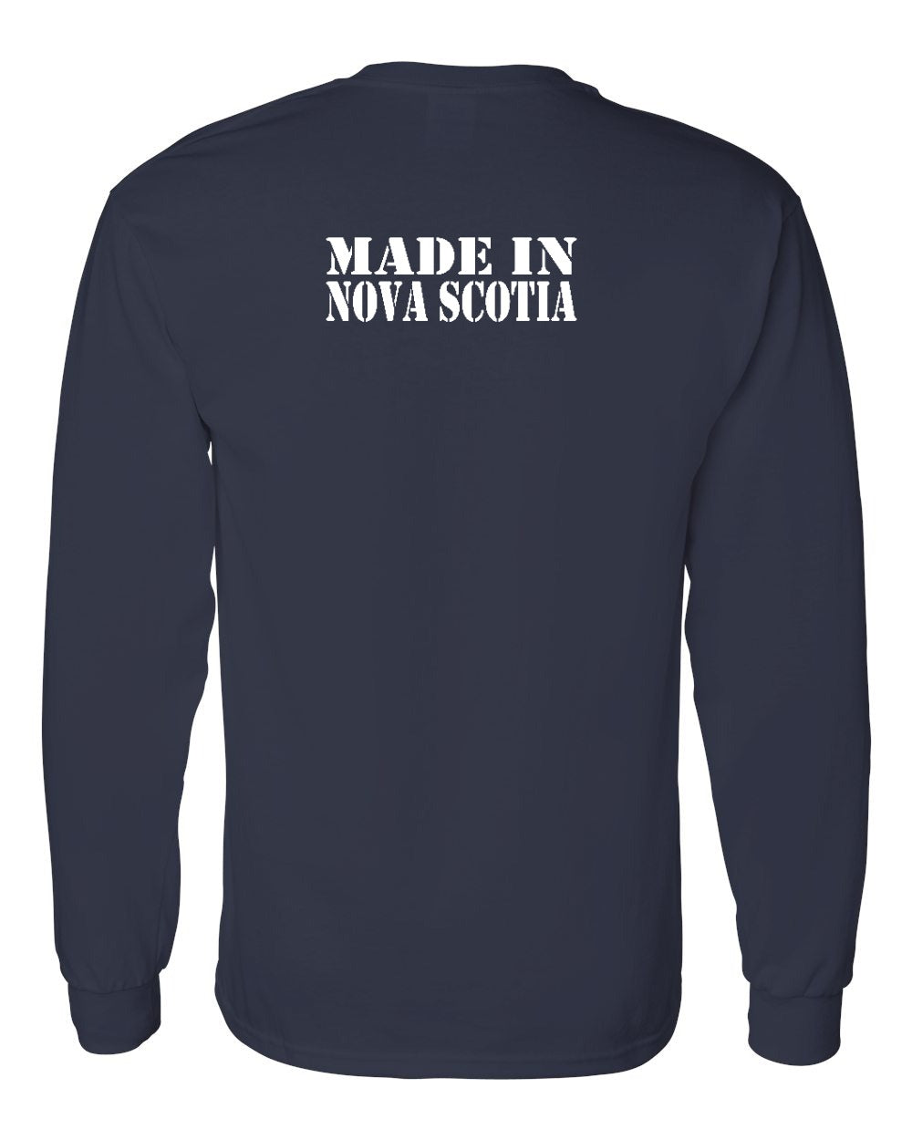 Made In Nova Scotia ( White Lettering) Left Chest and Back Long Sleeve Tee