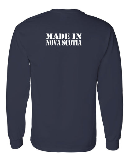 Made In Nova Scotia ( White Lettering) Left Chest and Back Long Sleeve Tee