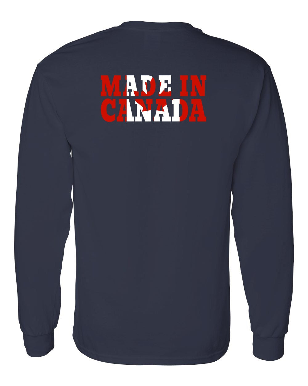 Made in Canada Flag Background Left Chest and Back Long Sleeve - Gildan Canada (sewn Internationally) - Unisex