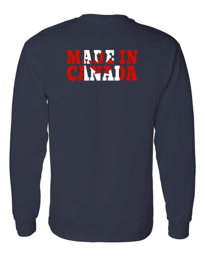 Made in Canada Flag Background Left Chest and Back Long Sleeve