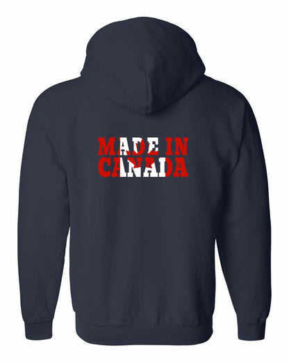 Made in Canada Flag Background Left Chest and Back Zip Hoodie - Gildan Canada (sewn Internationally)