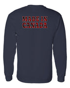 Made in Canada Plaid Background Left Chest and Back Long Sleeve - Gildan Canada (sewn Internationally) - Unisex