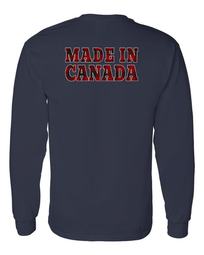 Made in Canada Plaid Background Left Chest and Back Long Sleeve