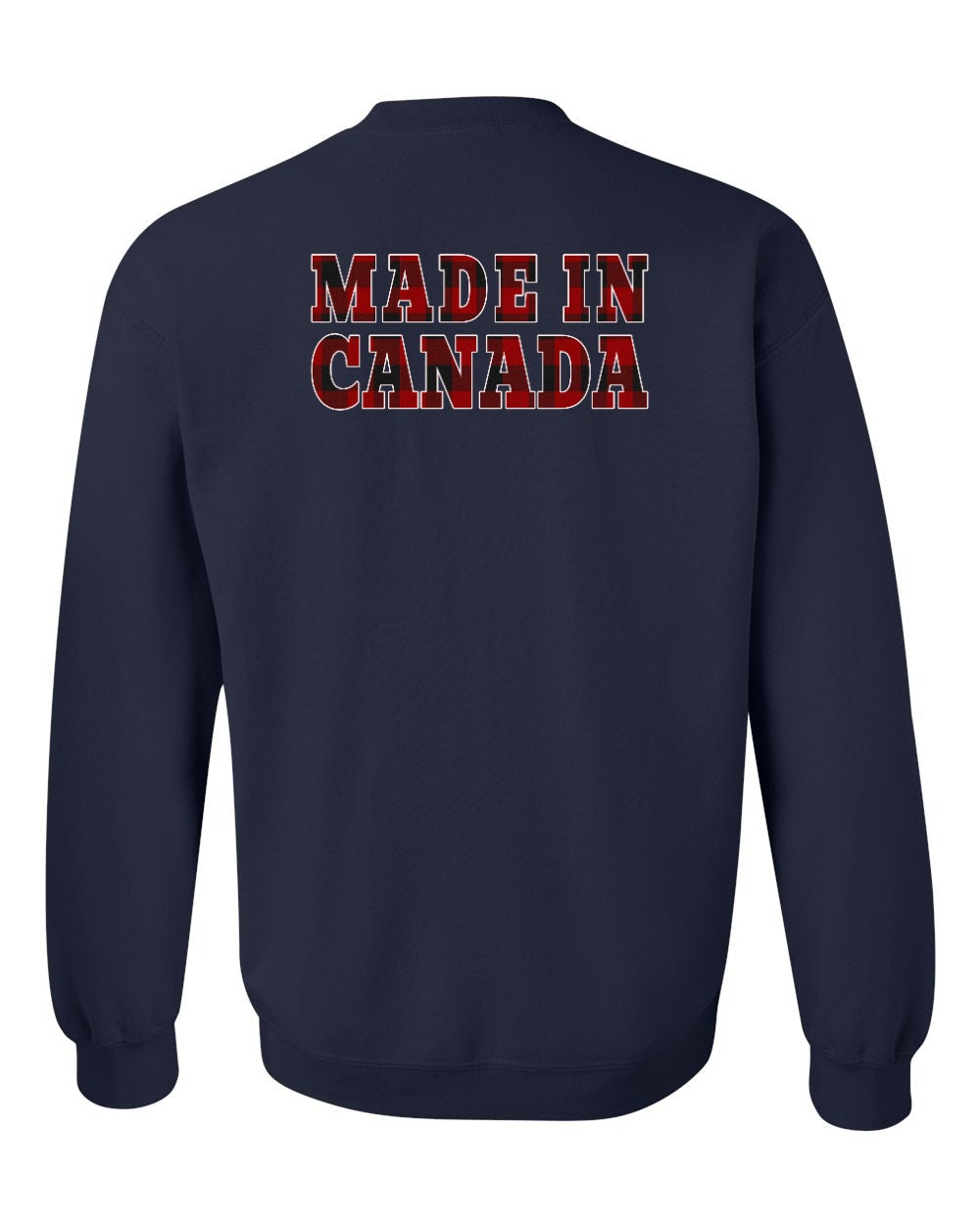 Made in Canada Plaid Background Left Chest and Back Crewneck Sweatshirt - Gildan Canada (sewn Internationally) - Unisex