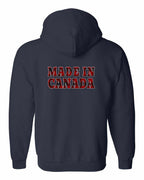 Made in Canada Plaid Background Left Chest and Back Zip Hoodie - Gildan Canada (sewn Internationally) - Unisex