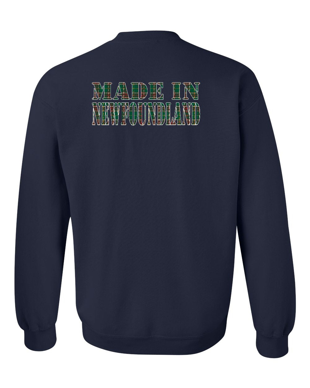 Made In NFLD ( Tartan Lettering) Left Chest and Back Crewneck Sweatshirt - Unisex