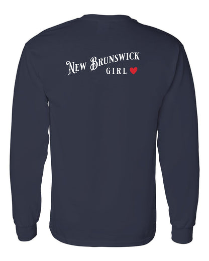 New Brunswick Girl Red Heart Left Chest and Back Long Sleeve Tee