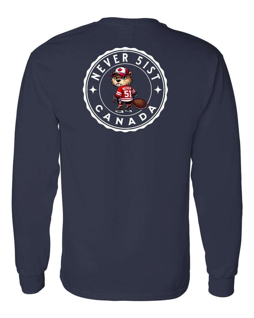 Never 51st Beaver Left Chest and Back Long Sleeve - Gildan Canada (sewn Internationally) - Unisex