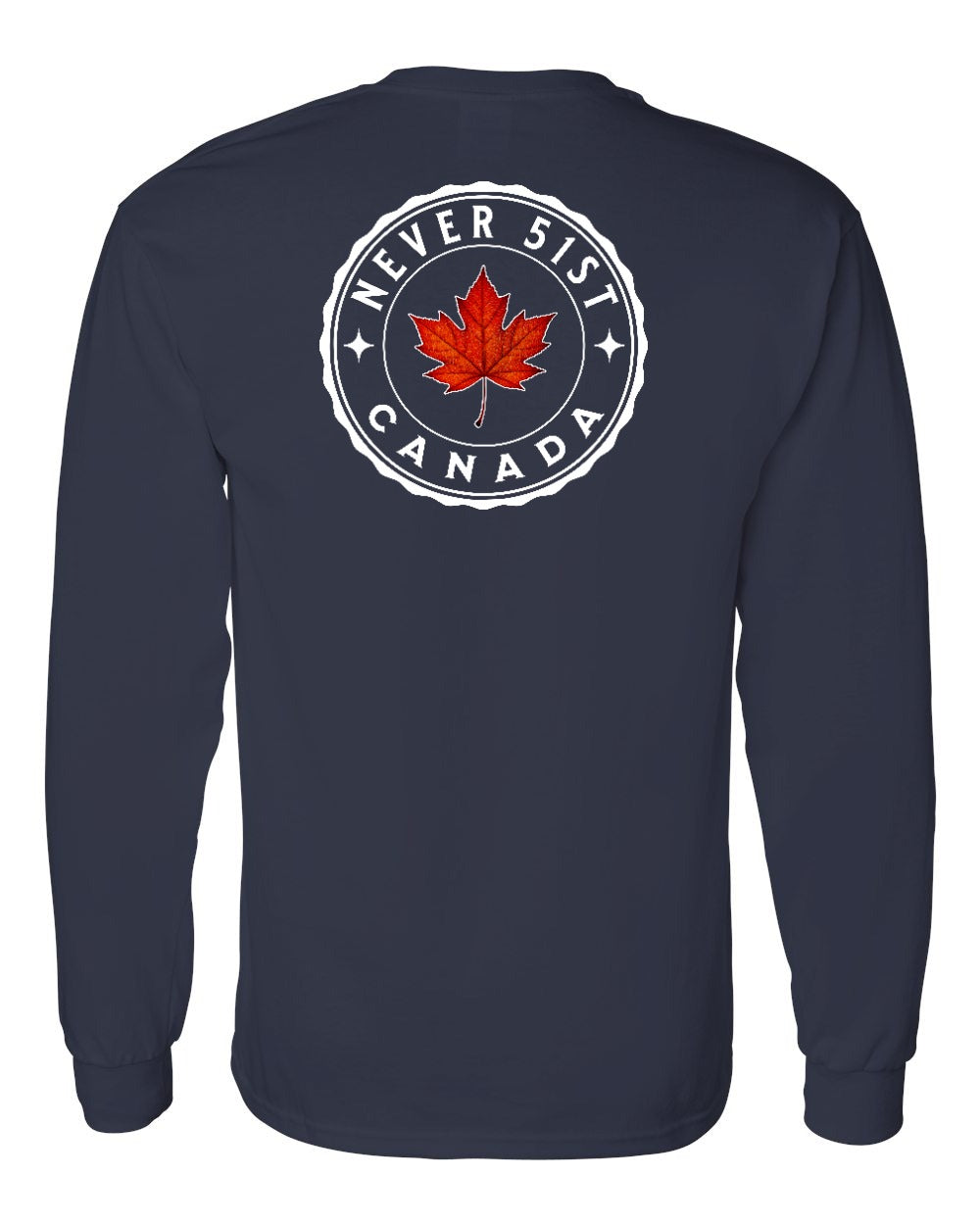 Never 51st Leaf Left Chest and Back Long Sleeve - Gildan Canada (sewn Internationally) - Unisex