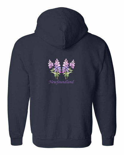 Newfoundland Lupins Left Chest and Back Zip Hoodie