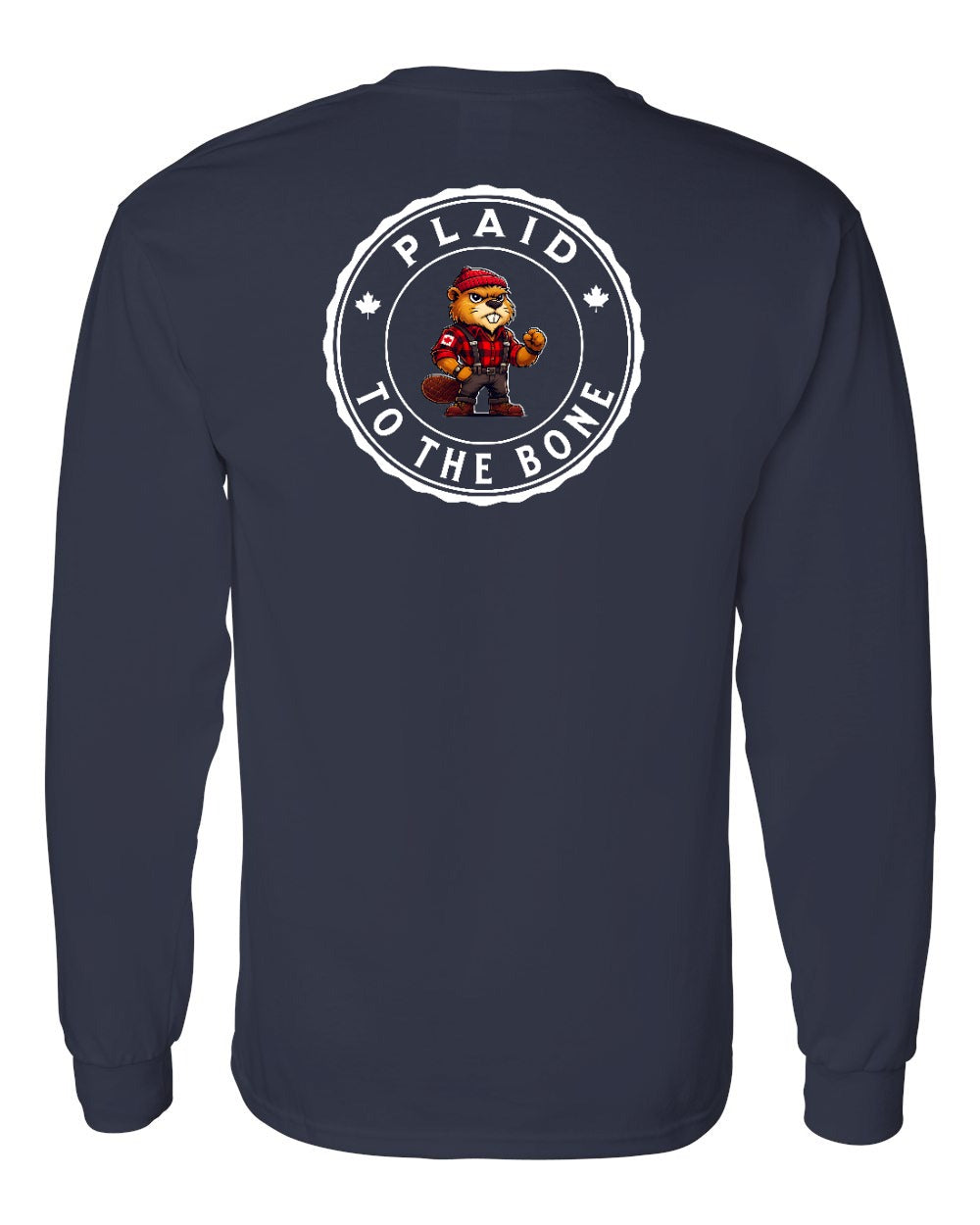 Plaid to the Bone Beaver Left Chest and Back Long Sleeve - Gildan Canada (sewn Internationally) - Unisex