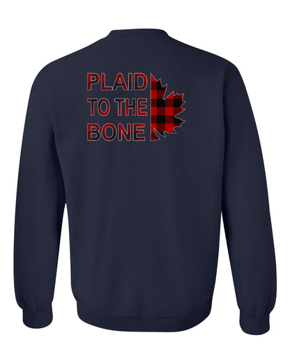 Plaid to the Bone Stacked Leaf Left Chest and Back Crewneck
