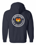 Born and Raised NB Heart Flag Left Chest & Back Zip Hoodie - Unisex