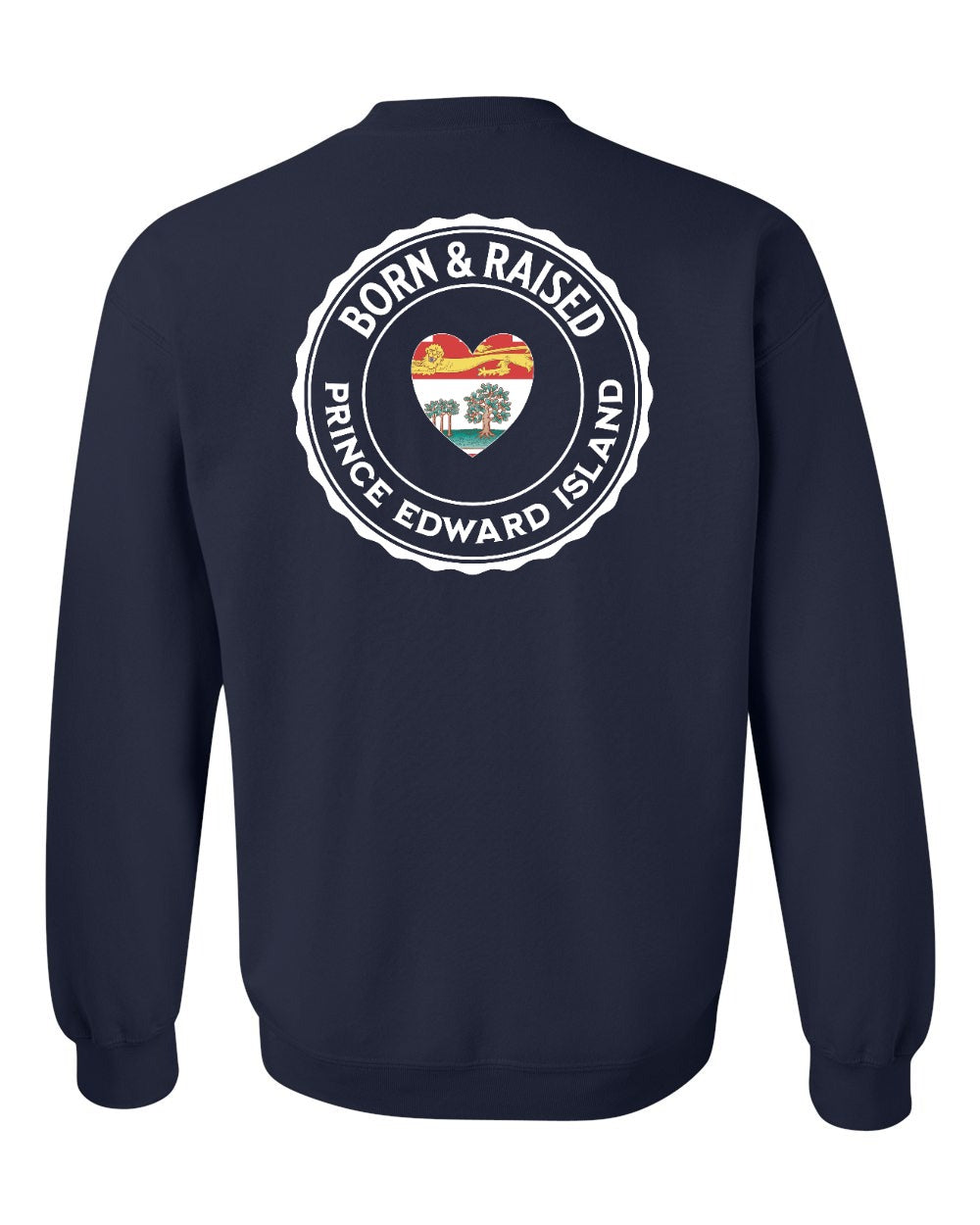 Born and Raised PEI Heart Flag Left Chest & Back Crewneck Sweatshirt - Unisex