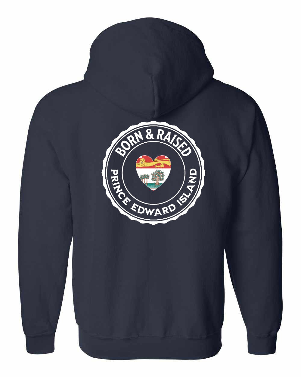 Born and Raised PEI Heart Flag Left Chest & Back Zip Hoodie - Unisex
