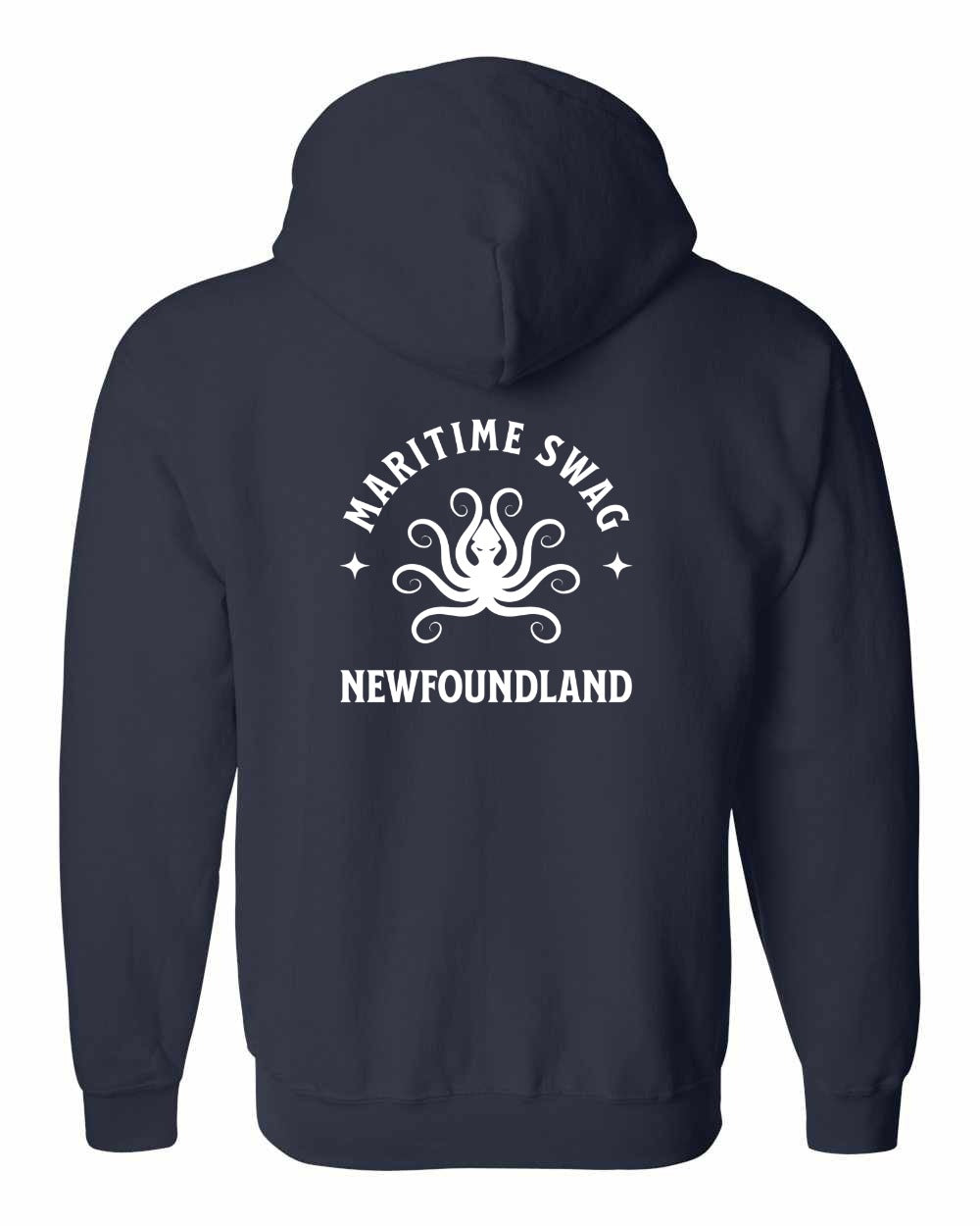 Maritime Swag NFLD Octopus Left Chest and Back Zip Hoodie - Unisex