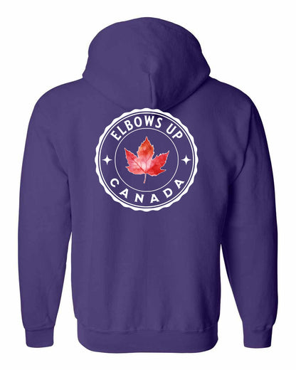 Elbows up Leaf Left Chest and Back Zip Hoodie - Gildan Canada (sewn Internationally)