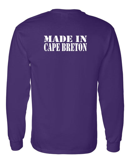 Made In Cape Breton White Left Chest and Back Long Sleeve Tee