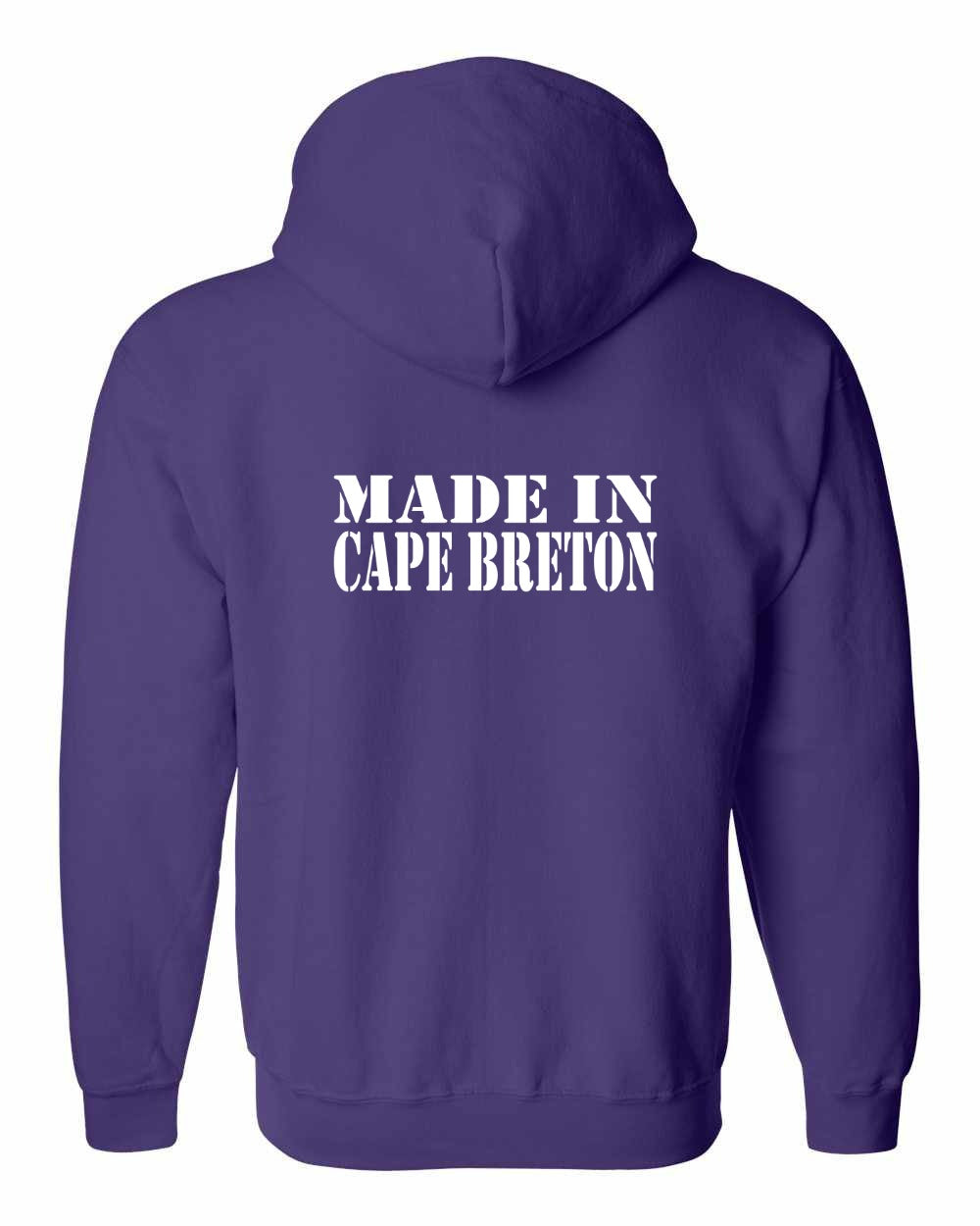 Made In Cape Breton White Left Chest and Back Zip Hoodie
