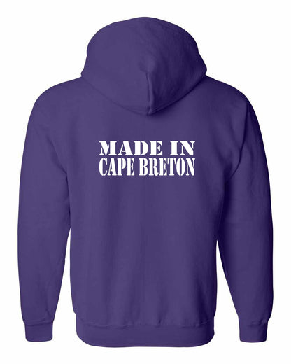 Made In Cape Breton White Left Chest and Back Zip Hoodie
