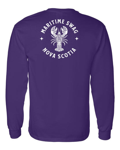 Maritime Swag Nova Scotia Mandala white Lobster Left Chest and Back Long Sleeve Tee