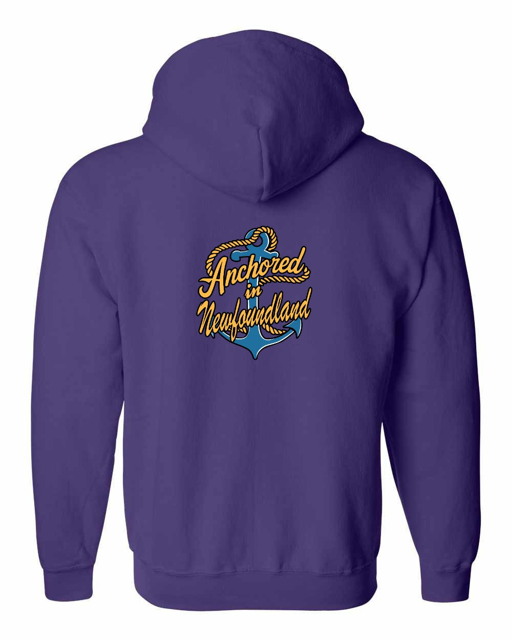 Anchored in NFLD (New Design) Left Chest and Back Zip Hoodie - Unisex