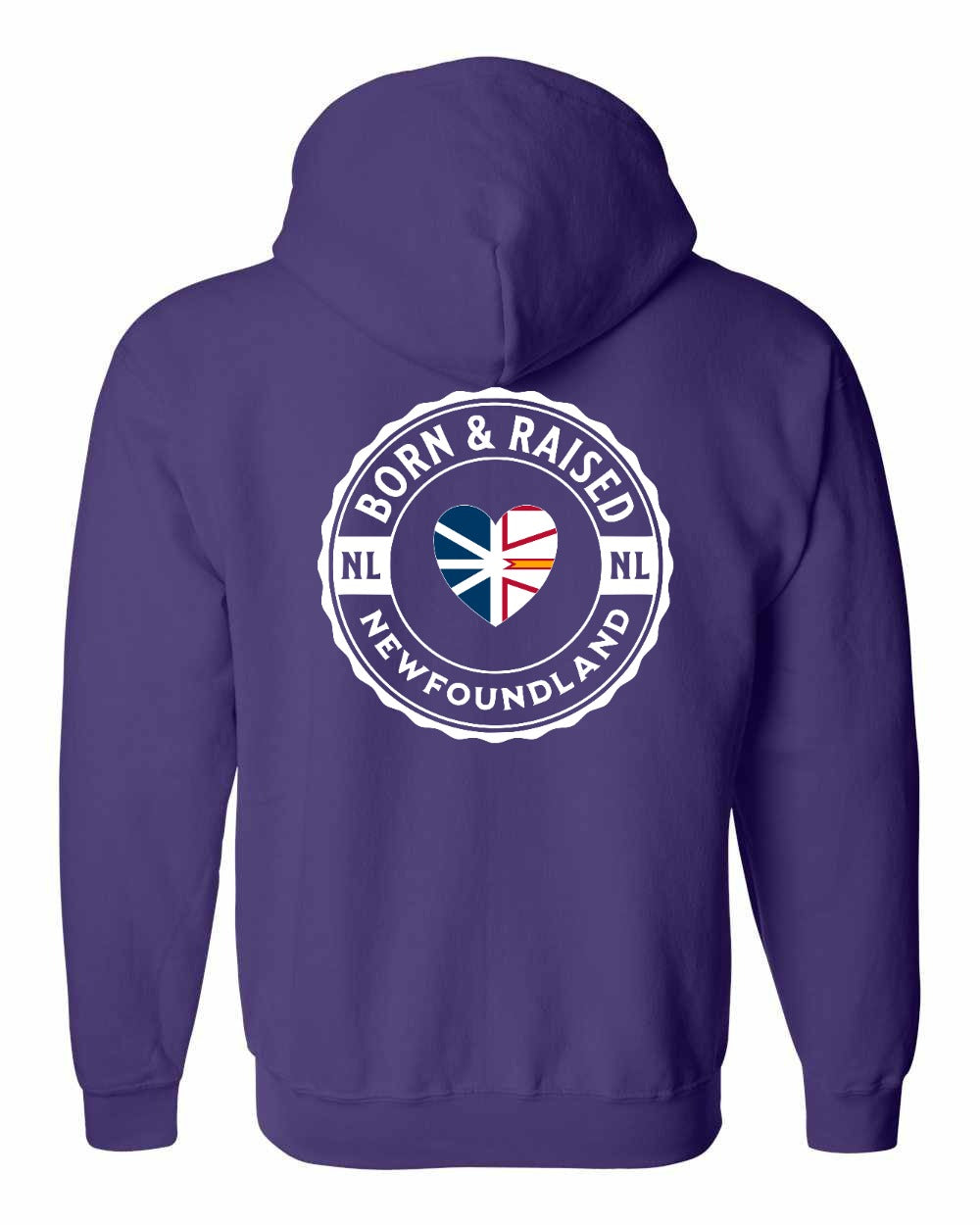 Born and Raised NFLD Heart Flag Left Chest & Back Zip Hoodie - Unisex