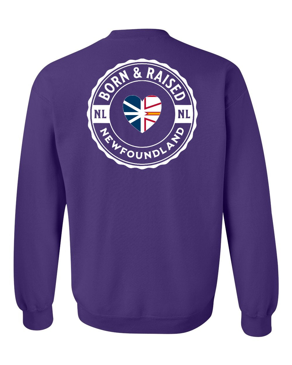 Born and Raised NFLD Heart Flag Left Chest & Back Crewneck Sweatshirt - Unisex