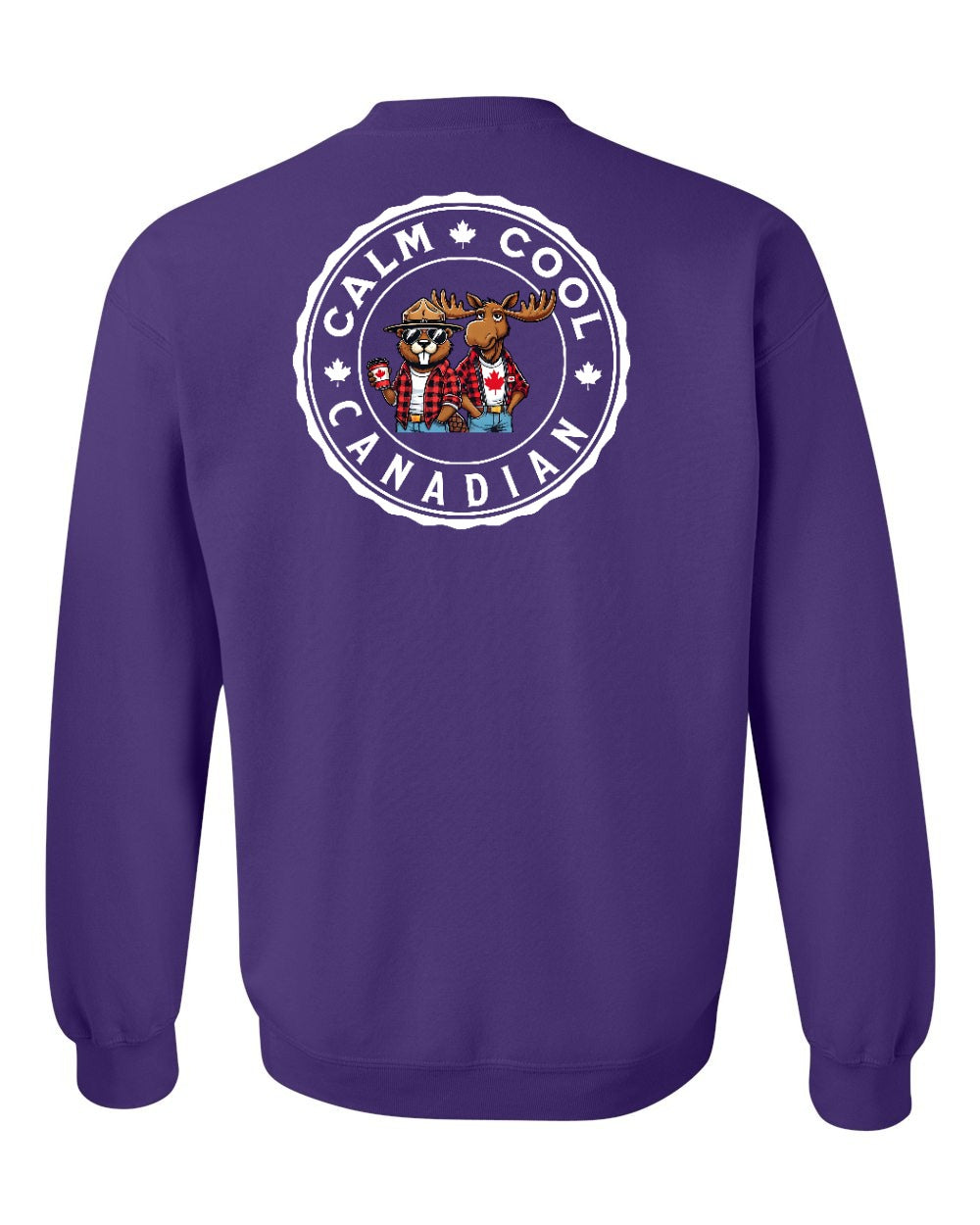 Calm Cool Moose and Beaver Left Chest and Back Crewneck Sweatshirt - Gildan Canada (sewn Internationally) - Unisex