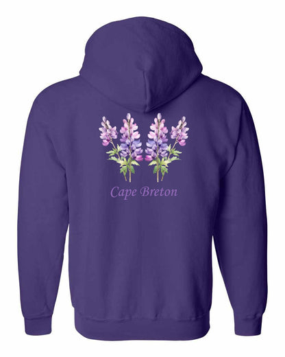 Cape Breton Lupin Left Chest and Back Zip Hoodie