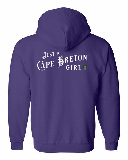 Just a Cape Breton Girl Tartan Left Chest and Back Zip Hoodie
