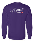 Just A Canadian Girl (Heart Flag) Left Chest and Back Long Sleeve - Gildan Canada (sewn Internationally) - Unisex