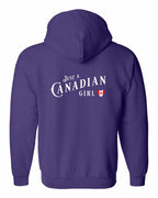 Just A Canadian Girl (Heart Flag) Left Chest and back Zip Hoodie - Gildan Canada (sewn Internationally) - Unisex